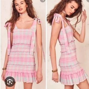 LOVESHACKFANCY SZ M BELLA COTTON WEAVE TIERED SMOCKED BODYCON MINI DRESS NWOT